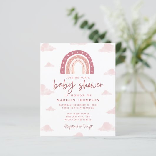 Budget Boho Pastel Pink Rainbow Baby shower (Staand voorkant)