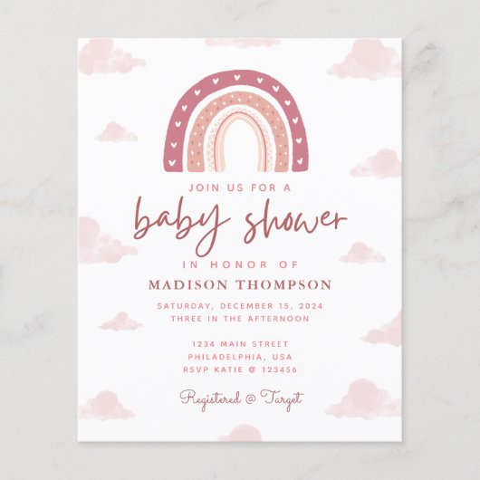 Budget Boho Pastel Pink Rainbow Baby shower (Voorkant)
