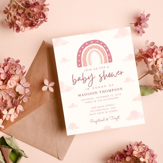 Budget Boho Pastel Pink Rainbow Clouds Baby shower