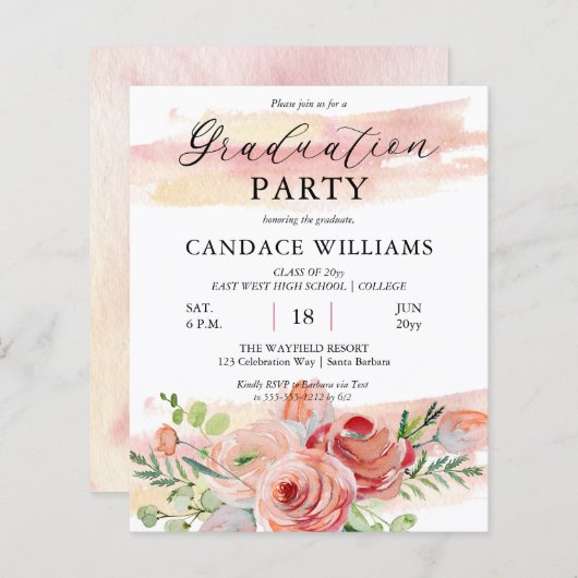 BUDGET Boho Peach Floral Afstudeerder Party inval (Voorkant / Achterkant)