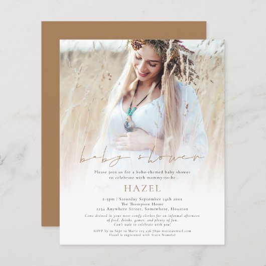 Budget Boho Photo Overlay Gold Script Baby shower (Voorkant / Achterkant)