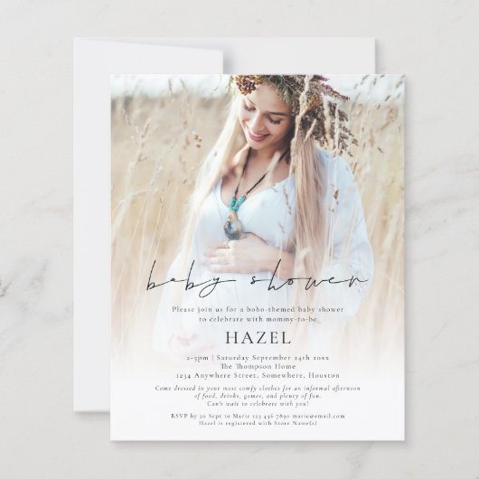 Budget Boho Photo Overlay Script Baby shower (Voorkant)