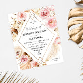 Budget Boho Pink & Beige Floral Gold Wedding Flyer