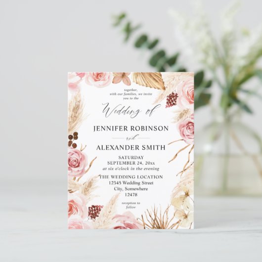 Budget Boho Pink & Beige Floral Pampas Wedding (Staand voorkant)