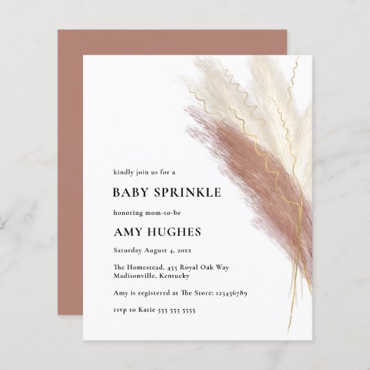 Budget Boho Pink Pampas Grass Baby Girl Sprinkle (Voorkant / Achterkant)
