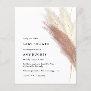 Budget Boho Pink Pampas Grass Baby shower Girl Flyer