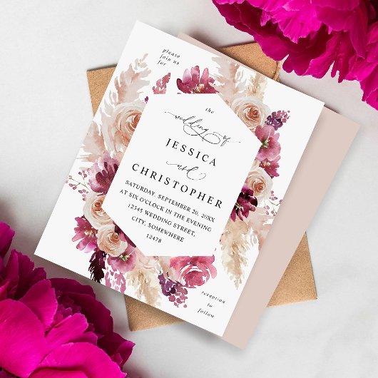 Budget Boho Pink Pampas Grass Floral Weddenschap