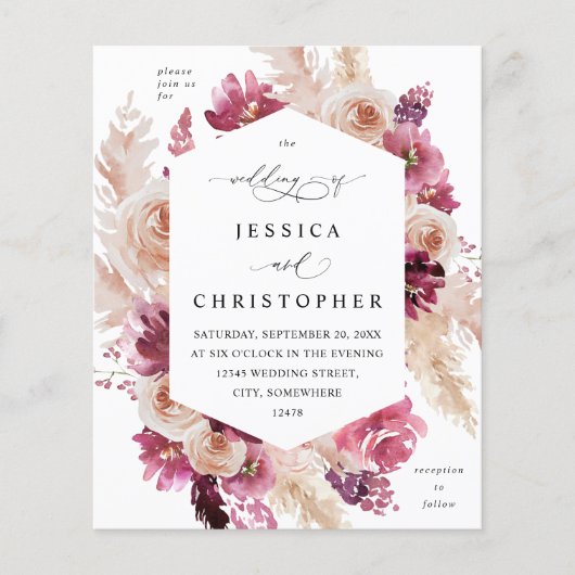 Budget Boho Pink Pampas Grass Floral Wedding (Voorkant)