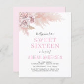 Budget Boho Pink Sweet Sixteen Uitnodiging (Voorkant / Achterkant)