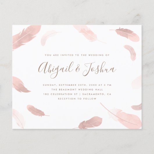 Budget Boho Pink Waterverf Feathers Wedding (Voorkant)