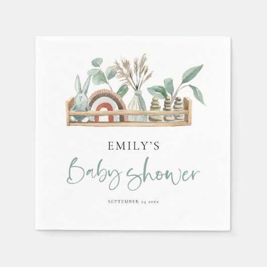 Budget Boho Plank Speelgoed Sage Groen Baby shower Servet (Voorkant)