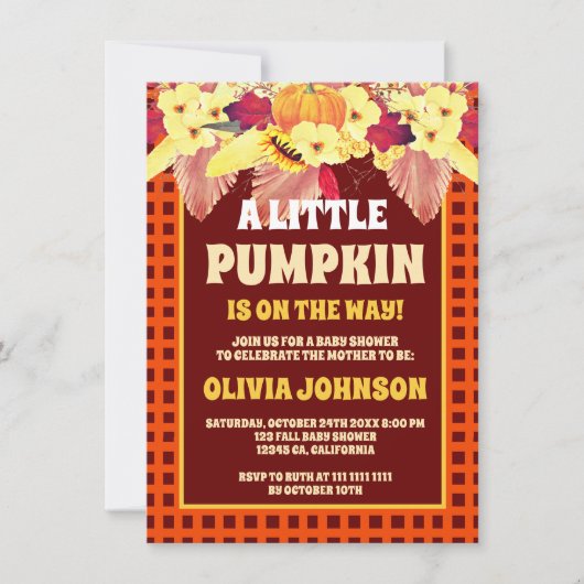 Budget Boho pompoen Sinaasappel geruite Baby showe Kaart (Voorkant)