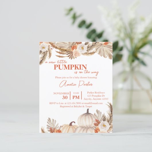 Budget Boho Pumpkin Baby shower uitnodiging (Staand voorkant)