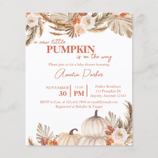 Budget Boho Pumpkin Baby shower uitnodiging (Voorkant)