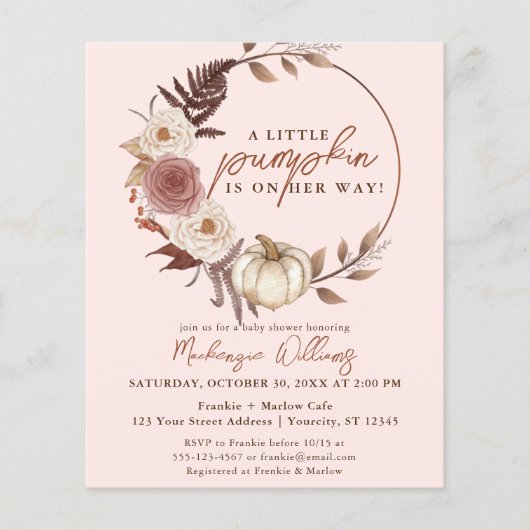 Budget Boho Pumpkin Girl Herfst Baby shower Invite (Voorkant)