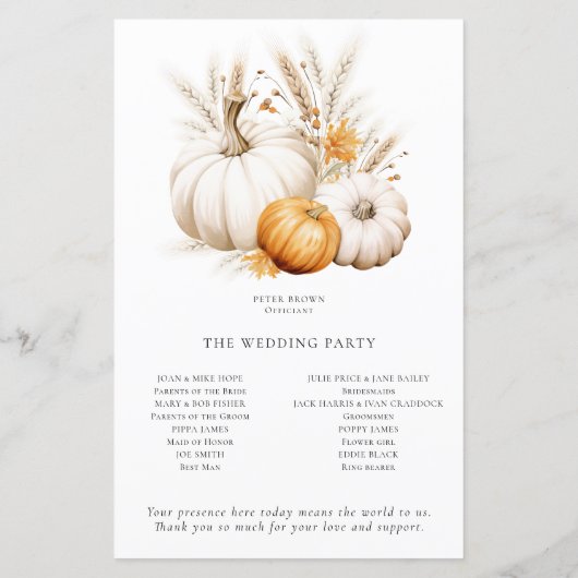 Budget Boho Pumpkins Pampas Trouwprogramma (Achterkant)