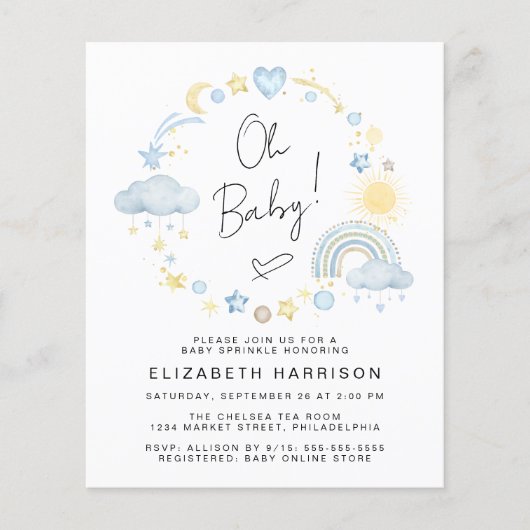 Budget Boho Rainbow Baby Boy Sprinkle Uitnodiging (Voorkant)