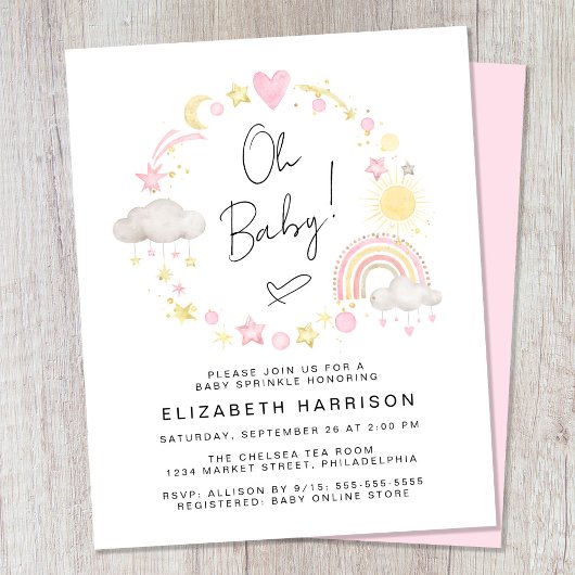 Budget Boho Rainbow Baby Meisje Sprinkle Uitnodigi