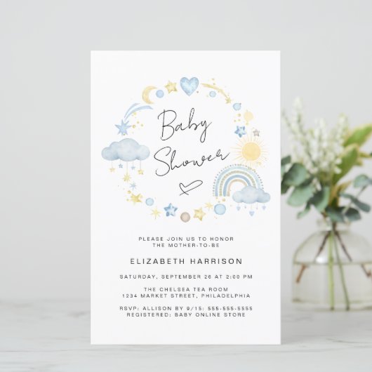 Budget Boho Rainbow Baby Shower Uitnodiging (Staand voorkant)