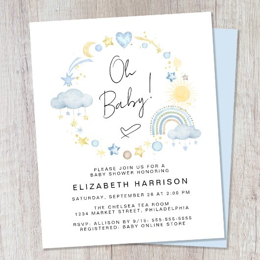 Budget Boho Rainbow Baby Shower Uitnodiging