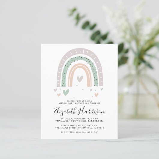 Budget Boho Rainbow Virtual Baby shower Uitnodigin (Staand voorkant)