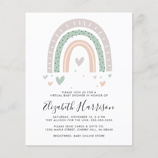 Budget Boho Rainbow Virtual Baby shower Uitnodigin (Voorkant)