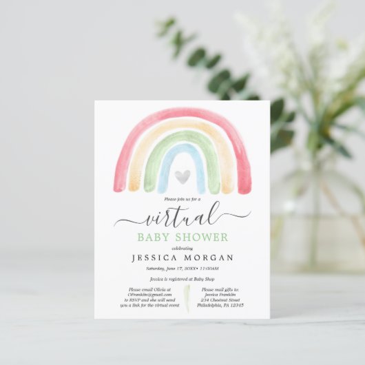 Budget Boho Rainbow Virtual Baby shower Uitnodigin (Staand voorkant)