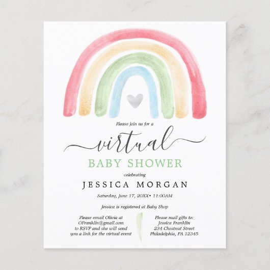Budget Boho Rainbow Virtual Baby shower Uitnodigin (Voorkant)