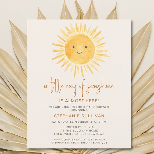 Budget Boho Ray of Sunshine Baby shower Invitation