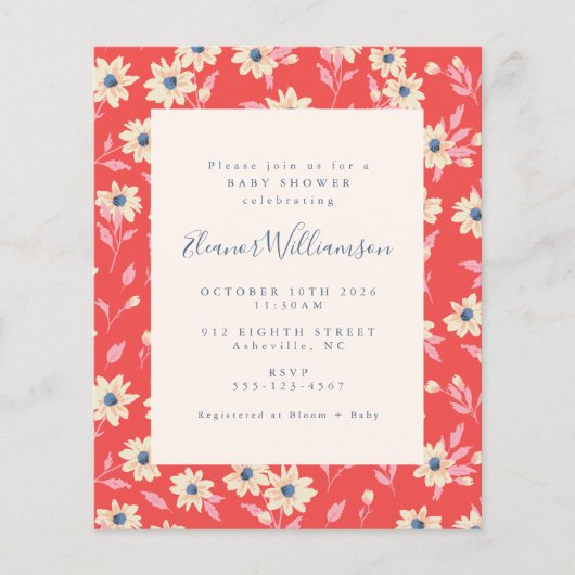 Budget Boho Red Blue Floral Baby shower (Voorkant)