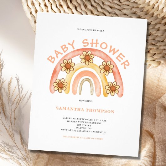 Budget Boho Regenboog Baby Shower Uitnodiging Flyer