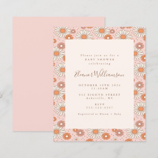 Budget Boho Retro Pink Floral Baby shower (Voorkant / Achterkant)