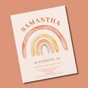 Budget Boho Retro Regenboog 10e Verjaardag Uitnodi