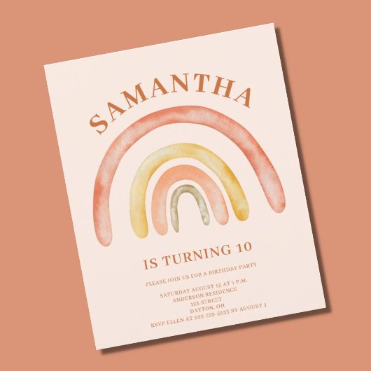 Budget Boho Retro Regenboog 10e Verjaardag Uitnodi