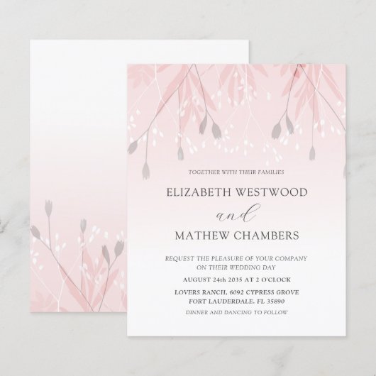 Budget Boho Roze Bloemen Huwelijksuitnodiging (Voorkant / Achterkant)