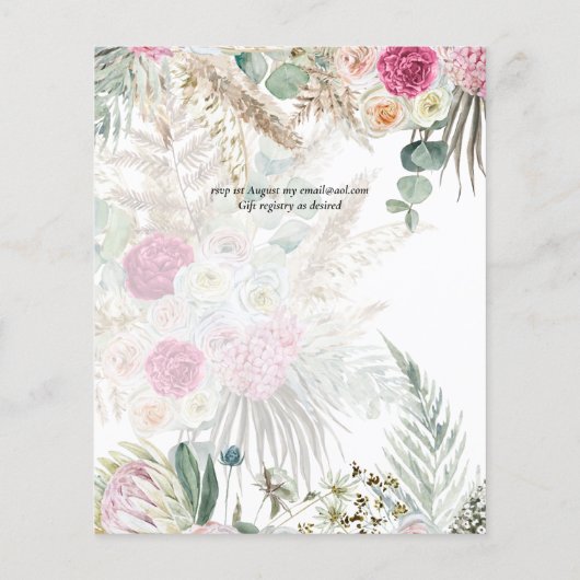 BUDGET BOHO Roze Bloemen Pampasgras Huwelijksuitno Flyer (Achterkant)