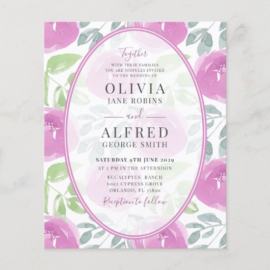 Budget Boho Roze Bloemen Waterverf Bruiloft (Voorkant)