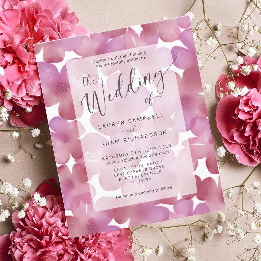 Budget Boho Roze Bloemige Trouwuitnodiging