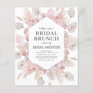 Budget Boho Roze Roze Bruids Brunch Uitnodiging Flyer