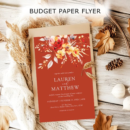 Budget Boho Rust Sinaasappel Herfst Trouwuitnodigi Flyer