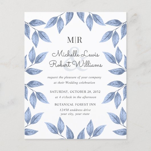 BUDGET Boho Rustic Dusty Blue bladeren bruiloft (Voorkant)