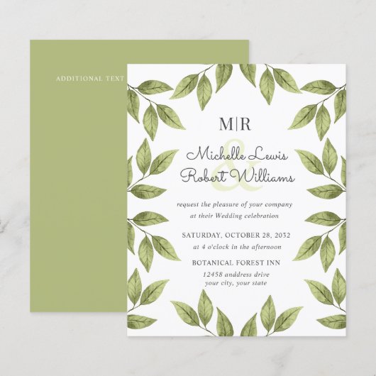 BUDGET Boho Rustic green leaves bruiloft (Voorkant / Achterkant)