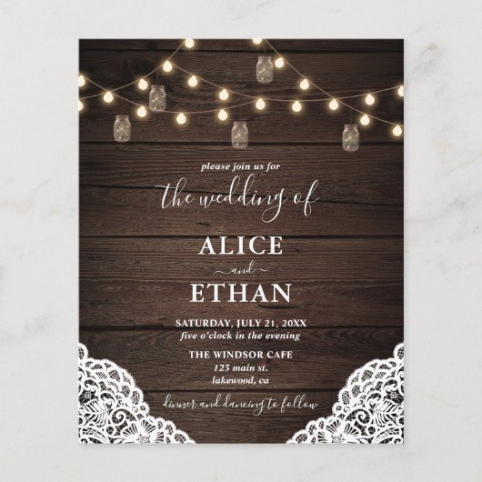 Budget Boho Rustic Mason Jars Wedding Flyer (Voorkant)