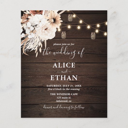 Budget Boho Rustic Neutral Flowers Wedding Flyer (Voorkant)