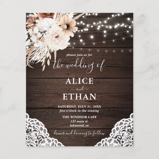 Budget Boho Rustic Neutral Flowers Wedding Flyer (Voorkant)