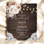 Budget Boho Rustic Neutral Flowers Wedding Flyer<br><div class="desc">Boho rustic bruiloft nodigt uit om snaarlichten,  neutrale bloemen en pampa gras op een houten achtergrond te zien.</div>