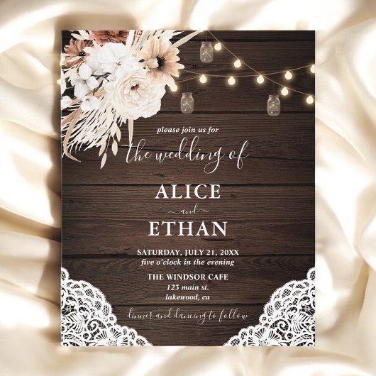 Budget Boho Rustic Neutral Flowers Wedding Flyer