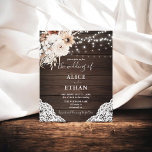 Budget Boho Rustic Neutral Flowers Wedding Flyer<br><div class="desc">Boho rustic bruiloft nodigt uit om snaarlichten,  neutrale bloemen en pampa gras op een houten achtergrond te zien.</div>