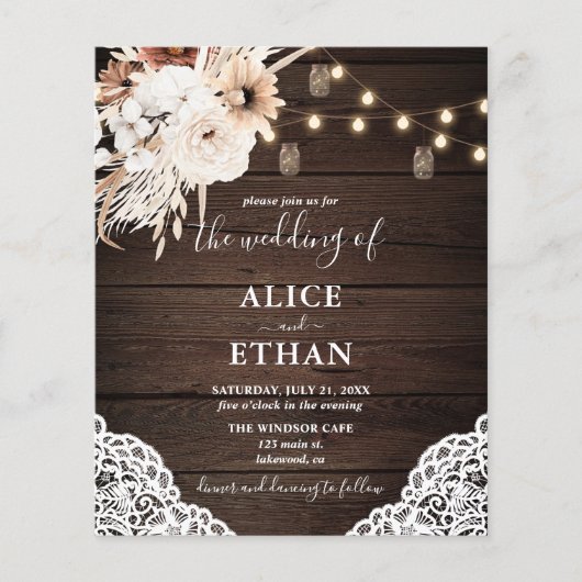 Budget Boho Rustic Neutral Flowers Wedding Flyer (Voorkant)