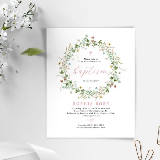 Budget Boho Rustic Wildbloemen Baptisme Uitnodigin